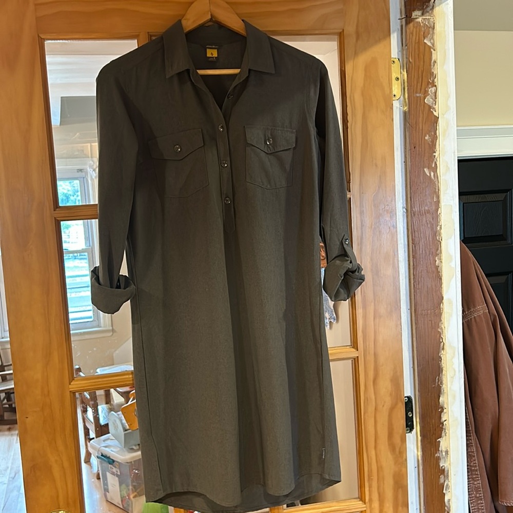 Eddie Bauer gray long sleeve roll tab shirt dress women’s small